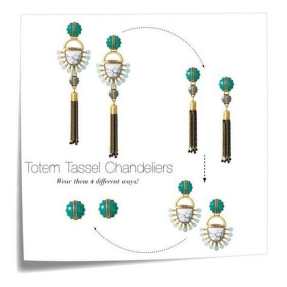 ✨ Stella and Dot Turquoise Marble Chain Tassel Totem Statement Earrings ✨ - Picture 1 of 11